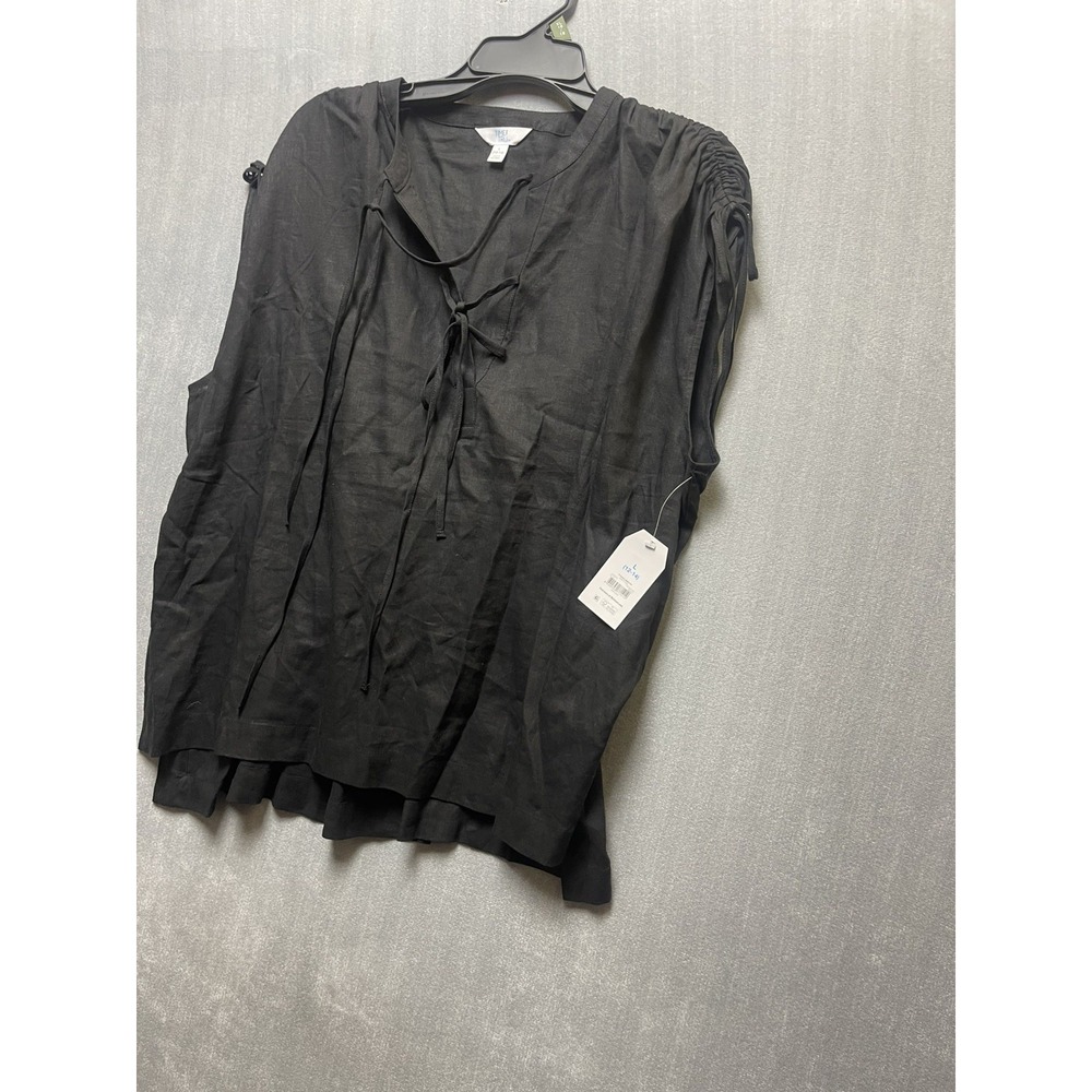 Time and True Black Blouse - Size L split sleeves adjustable drawing string. NWT